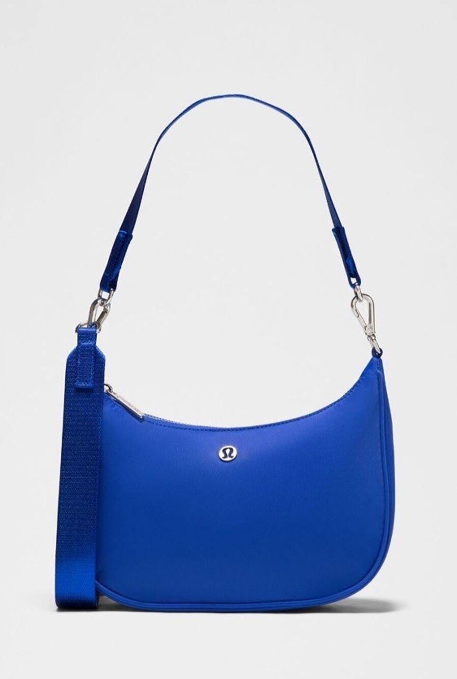 lululemon City Essentials Small Shoulder Bag Blue Zip Silver Hardware Pockets